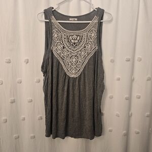 Maurices Women's Gray Sleeveless Top with Lace Detail Size 2x